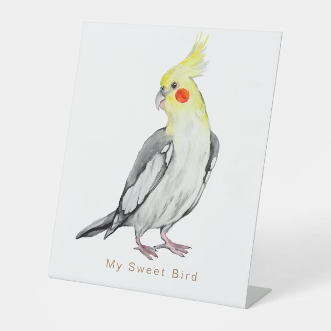 Signe De Table Cute Cockatiel Aquarelle Parrot. (Recto)