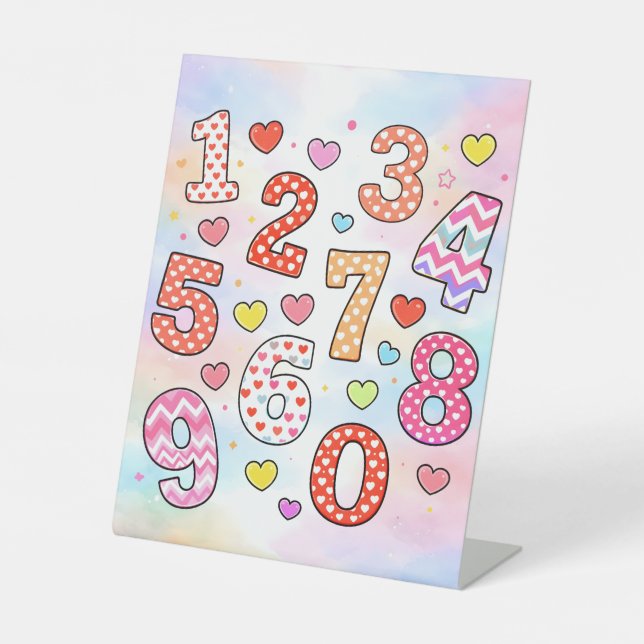 Signe De Table Cute Colourful Numbers Maths Desk Art for Kids (Recto)