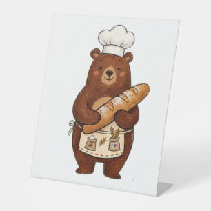 Signe De Table Cute Crayon Baker Bear avec T-Shirt de Chef au Pai