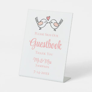 Signe De Table Cute Inséparables Pink Lovebirds Mariage Livre d'o