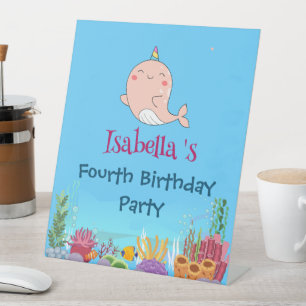 Signe De Table Cute Narwhal Fish Unicorn Baleine mer Anniversaire