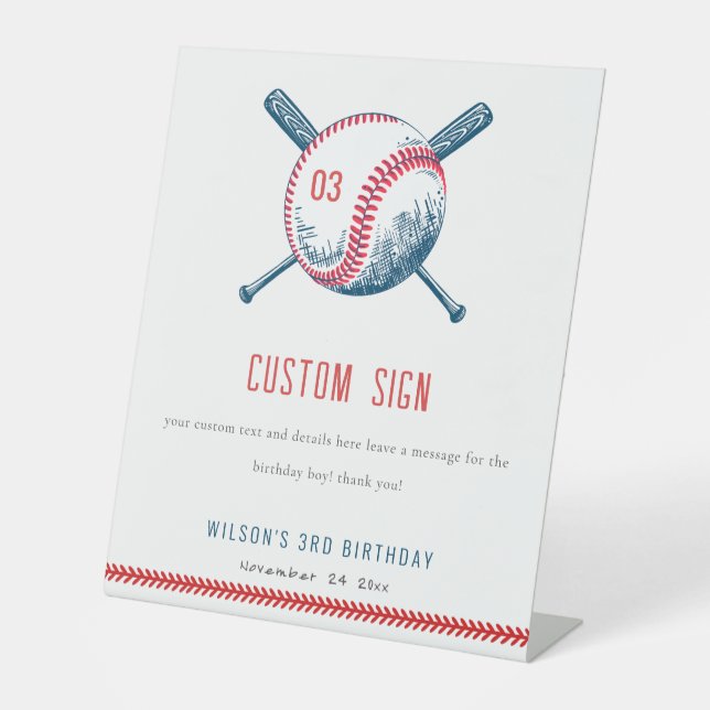 Signe De Table Cute Navy Red Baseball Bat Anniversaire Custom Par (Recto)
