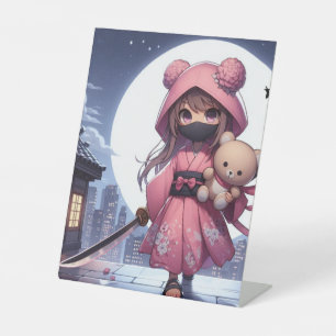 Signe De Table Cute ninja guerrière fille & teddy