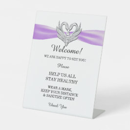 Signe De Table Cygnes d'argent violet Ruban Sécurité Mariage