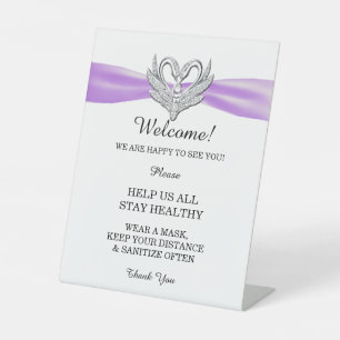 Signe De Table Cygnes d'argent violet Ruban Sécurité Mariage