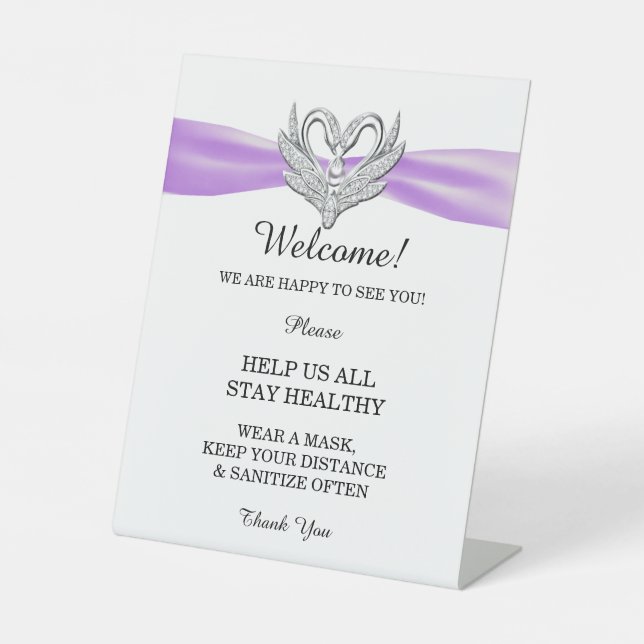 Signe De Table Cygnes d'argent violet Ruban Sécurité Mariage (Recto)