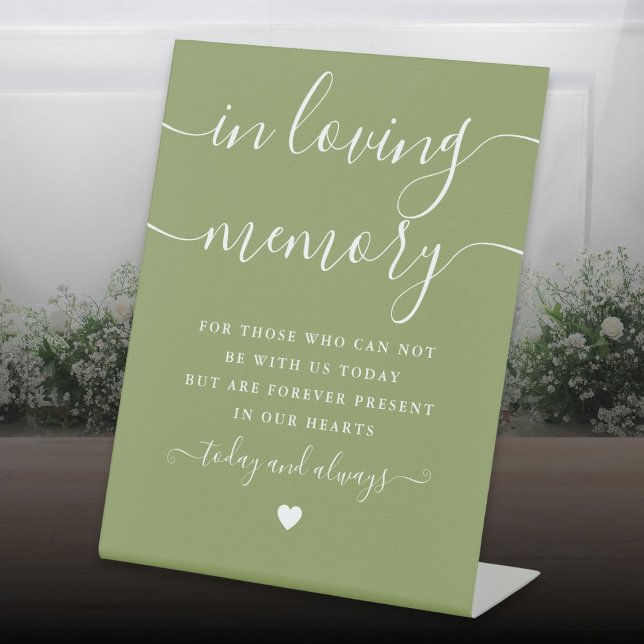 Signe De Table Dans Love Mémoire Memorial Moss Mariage vert (In Loving Memory Memorial Moss Green Wedding Pedestal Sign)
