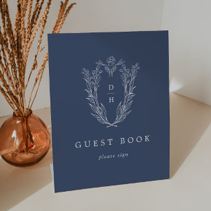 Signe De Table DAPHNE Bleu foncé Botanique Mariage Livre d'or