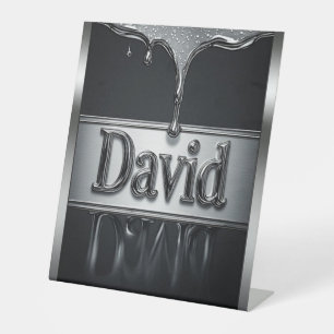 Signe De Table David Nom en Métal Liquide Chrome