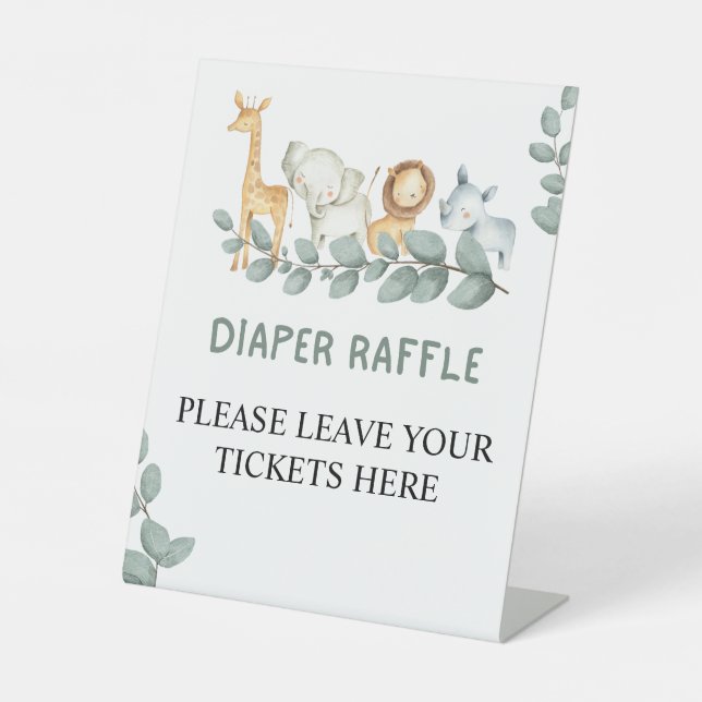 Signe De Table Déchets Raffle Wild One Zoo Animaux Baby shower (Recto)
