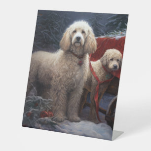 Signe De Table Décor de Noël au traîneau enneigé pour Caniche
