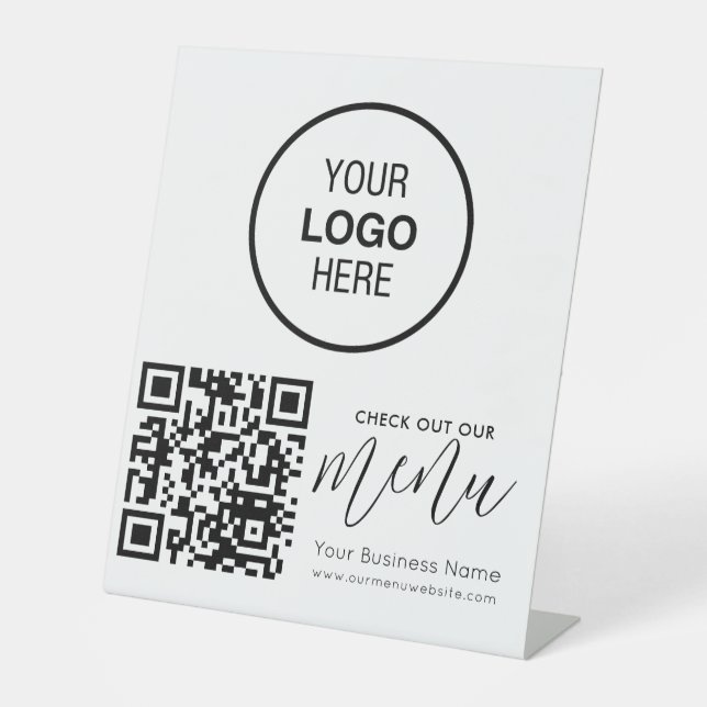 Signe De Table Découvrez notre menu Qr Code noir blanc chic moder (Recto)