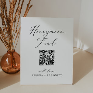 Signe De Table Délicat Black Calligraphy QR Code Honeymoon Fund