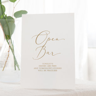 Signe De Table Delicate Gold Calligraphy Mariage Open Bar
