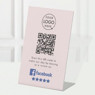 Signe De Table Demande de révision Facebook   QR Code Pink Busine