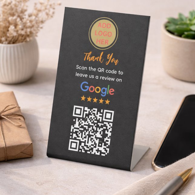 Signe De Table Demande simple d'avis Google | Entreprise moderne  (Simple Google Review Request|Modern Small Business Pedestal Sign)