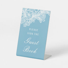 Signe De Table Dentelle blanche sur Pastel Blue Guest Book