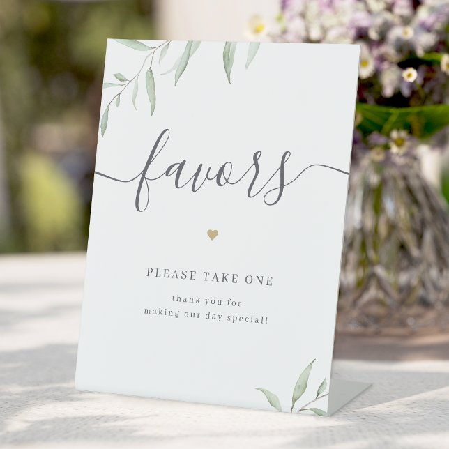 Signe De Table Des Faveurs De Mariage De Verdure Minimale S'Il Vo (Minimal greenery Wedding Favors Please Take One Pedestal Sign)