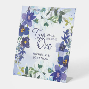 Signe De Table Deux deviennent un seul Mariage floral pourpre