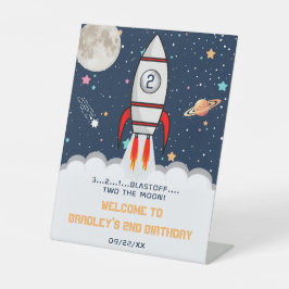 Signe De Table Deux Moon Rocket Ship 2e anniversaire Bienvenue