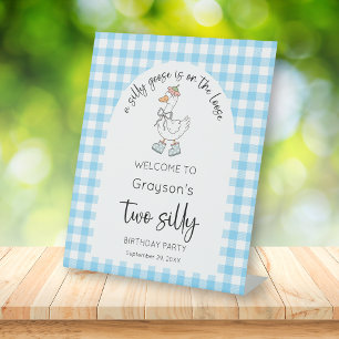 Signe De Table Deux soyeux oie bleu 2e Affiche de bienvenue d'ann