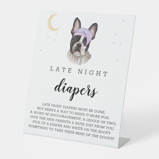 Signe De Table Diapeurs de nuit français Bulldog Baby shower (Recto)