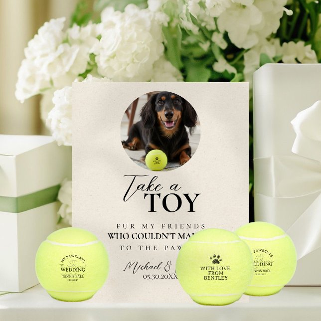 Signe De Table Dog Photo Wedding Tennis Ball Favor (Dog Photo Wedding Tennis Ball Favor Pedestal Sign)