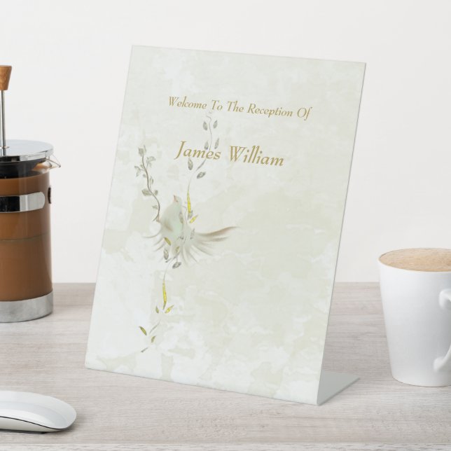 Signe De Table Dove and golden leaves pedestal sign  (In SItu)