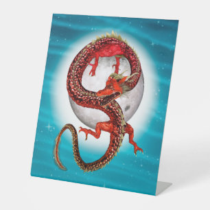 Signe De Table Dragon Lune Rouge Fantastique Artistique