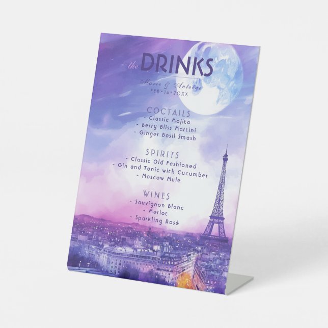 Signe De Table Drinks Menu Amour Éternel à la Parisienne  (Recto)