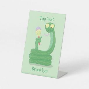 Signe De Table Drôle serpent vert avec caricature maraca