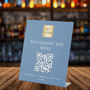 Signe De Table Dusty bleu restaurant café bar menu scanner code Q