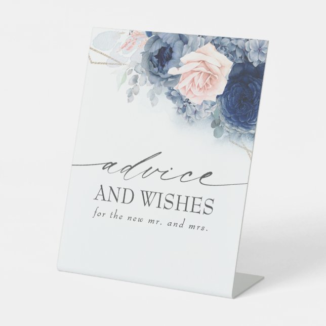 Signe De Table Dusty Blue Floral Conseils et souhaits Mariage (Recto)