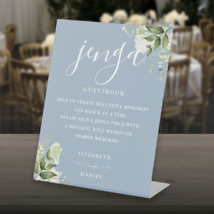 Signe De Table Dusty Blue Floral Greenery Jenga Mariage Livre d'o