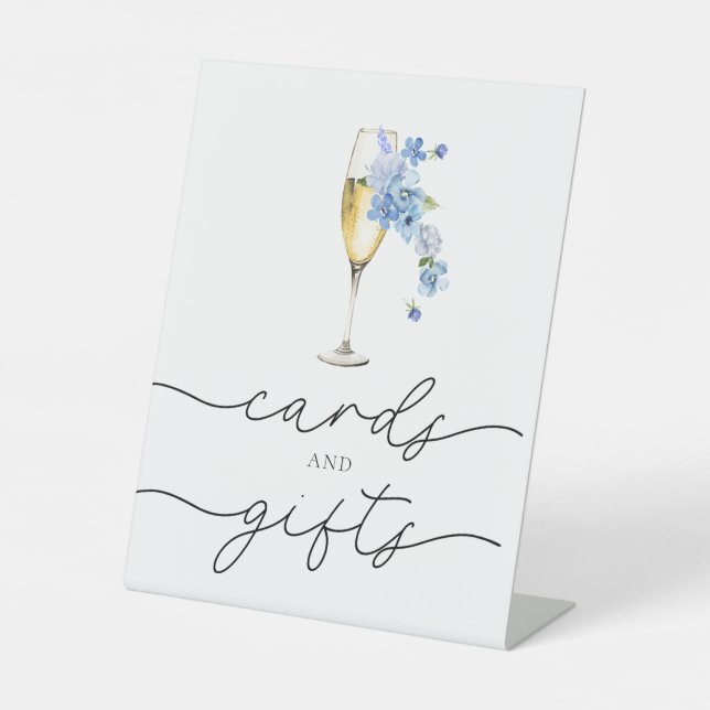 Signe De Table Dusty Blue Floral Petals & Prosecco Cards & Gifts (Recto)