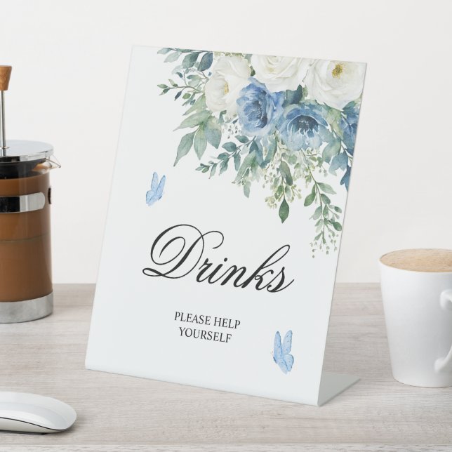 Signe De Table Dusty Blue Flowers Shower Drinks Sign (In SItu)