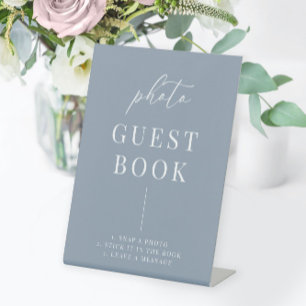 Signe De Table Dusty Blue Modern Elegant Wedding Photo Livre d'or