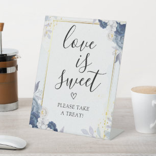 Signe De Table Dusty Blue Or Floral mariage L'amour est doux
