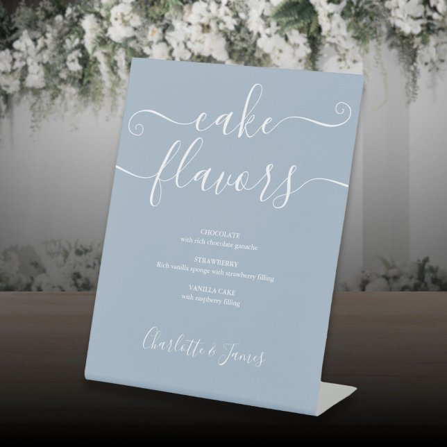 Signe De Table Dusty Blue Signature Script Saveurs de gâteaux (Dusty Blue Signature Script Cake Flavors Pedestal Sign)