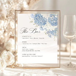 Signe De Table Dusty Blue White Hydrangea Wedding Bar Menu