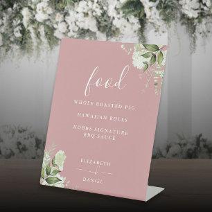 Signe De Table Dusty Rose moderne Floral Greenery Menu alimentair
