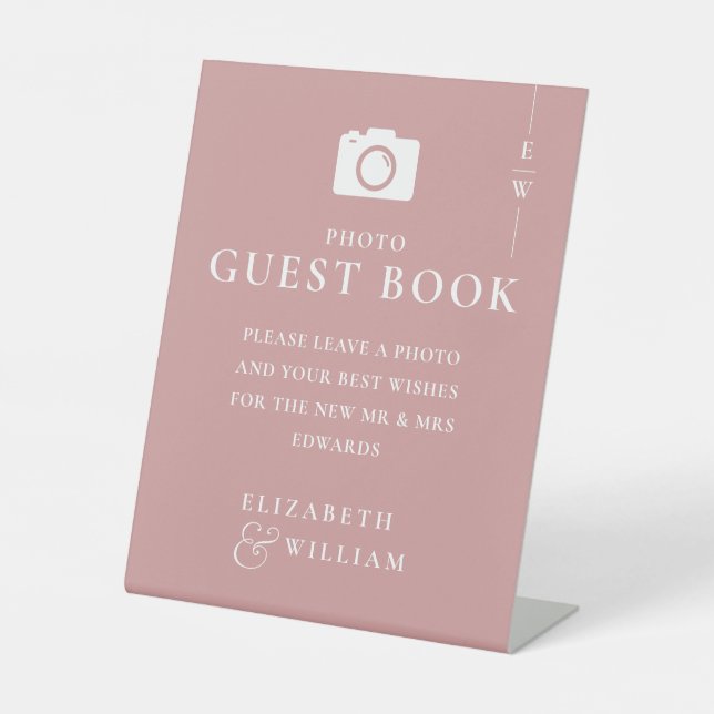 Signe De Table Dusty Rose Monogram Photo Guest Book Mariage (Recto)