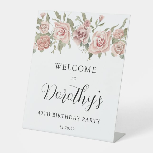 Signe De Table Dusty Rose rose 40e anniversaire de bienvenue Tabl (Recto)