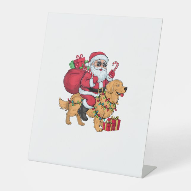 Signe De Table Éclairage de Noël Père Noël équitation Golden Retr (Recto)