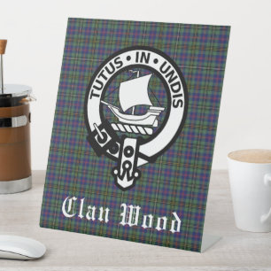 Signe De Table Ecosse Clan Wood Crest & Tartan