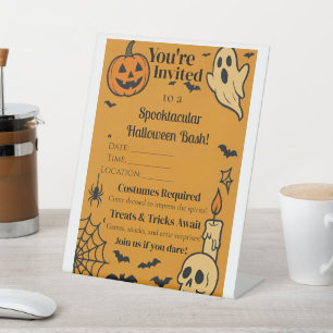 Signe De Table Éffrayant Invitation Halloween Bash   Fantômes et 