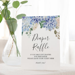 Signe De Table Élégant Baby shower Hydrangée Bleue Raffle de couc