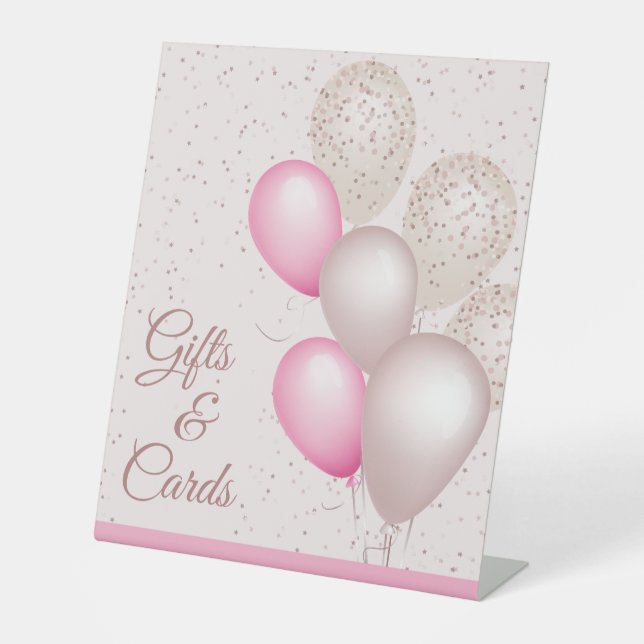 Signe De Table Élégant Ballons Roses Bleus Cartes Cadeaux Anniver (Recto)
