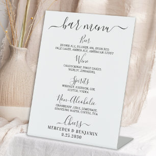 Signe De Table Elégant Bar de Mariage Menu de boisson personnalis