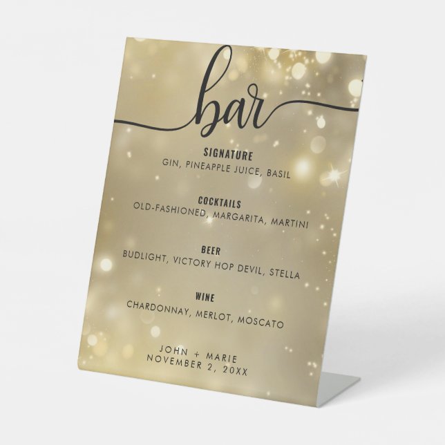 Signe De Table Élégant Bar de Mariage Signature Cocktail (Recto)